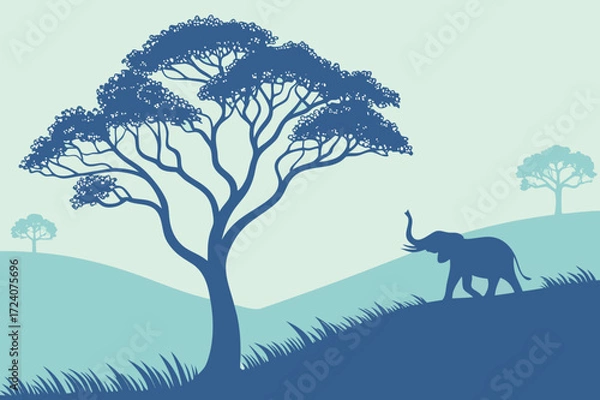 Obraz Monochromatic Landscape Vector Art with a Lone Tree