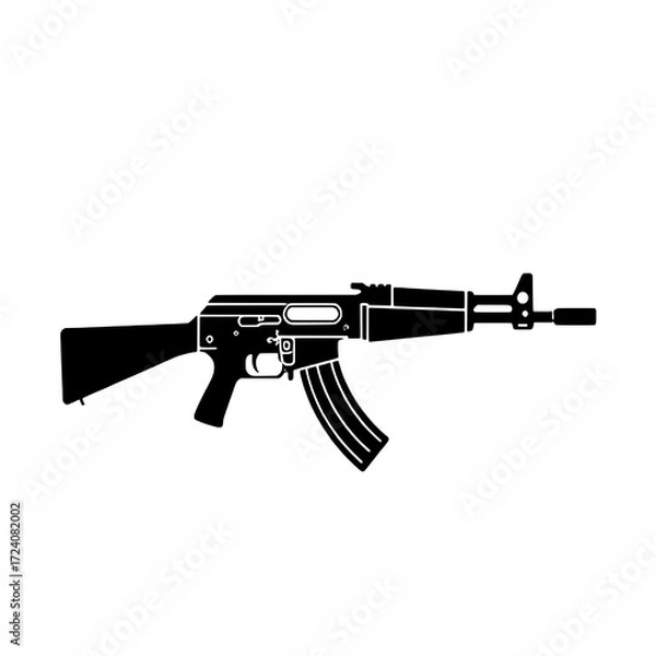 Fototapeta Single Silhouette AK-47 Assault Rifle: Black and White Vector Graphic