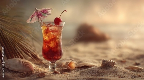 Obraz Tropical Beach Cocktail - A Refreshing Escape to Paradise.
