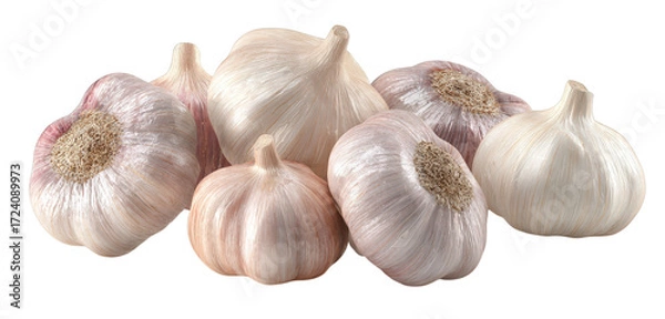 Fototapeta Raw, organic garlic bulb and cloves isolated on a clean white background