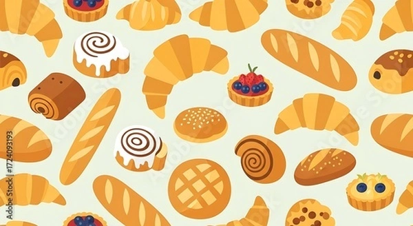 Obraz Colorful Assorted Pastries and Baked Goods Pattern for Bakery or Food Design