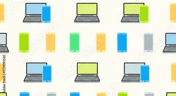 Obraz Colorful Pattern of Laptops and Smartphones on White Background