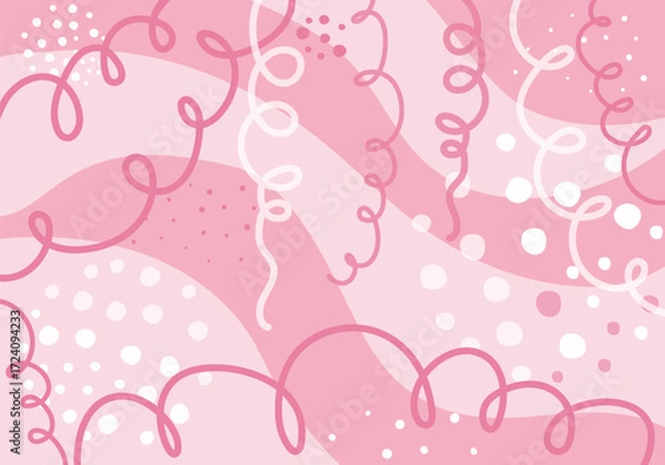 Obraz Pink abstract festive background and banner. Modern graphic elements. Dynamic geometric shapes, spots, spirals, and lines. Template, vector illustration, isolated background.