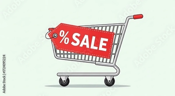 Obraz Shopping Cart with Sale Tag in Modern Minimalist Style for Retail Promotions