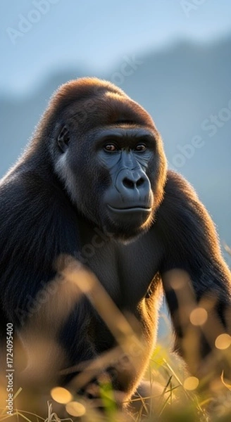 Fototapeta Majestic Gorilla Portrait A Glimpse into the Primate's World in Natural Habitat
