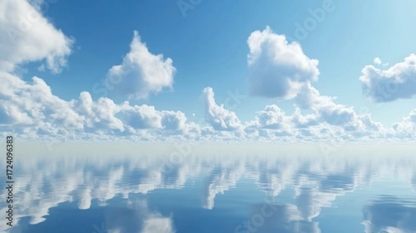 Obraz Clouds reflected on a calm blue ocean surface