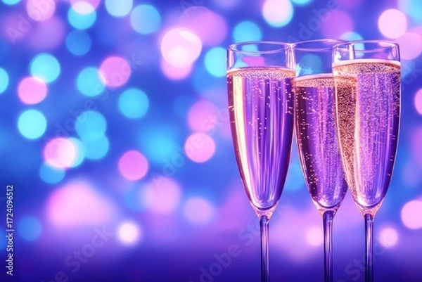 Obraz Three Glasses of Sparkling Champagne Against a Festive Background