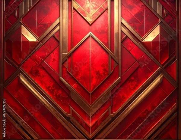 Obraz Geometric, red and gold design