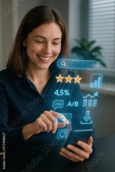Fototapeta Digital marketing strategy and user engagement office space interactive content modern environment close-up view technology innovation