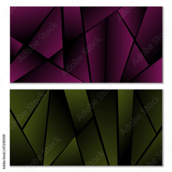 Fototapeta Abstract polygonal pattern. Set of two dark gradient polygonal backgrounds. Background design, cover, postcard, banner, wallpaper