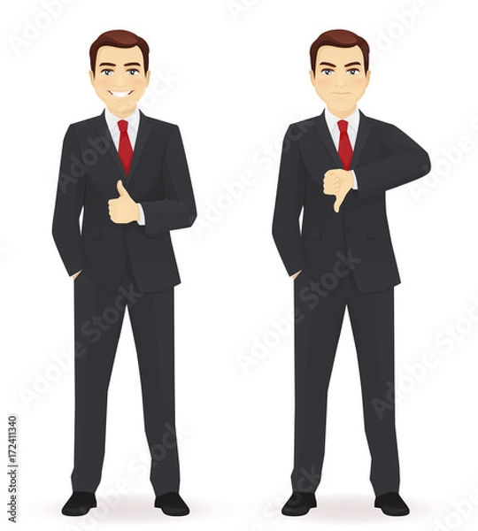 Fototapeta Businessman showing thumbs up and down vector illustration sey