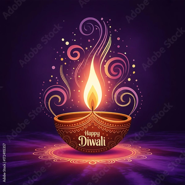 Fototapeta "Festival of Lights: Shimmering Diya Artwork – Happy Diwali"