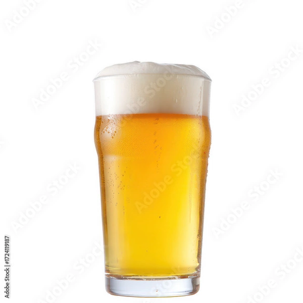 Fototapeta Glass of cold beer with foam isolated on transparent background