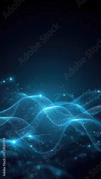 Obraz Abstract blue particles flowing across technology background