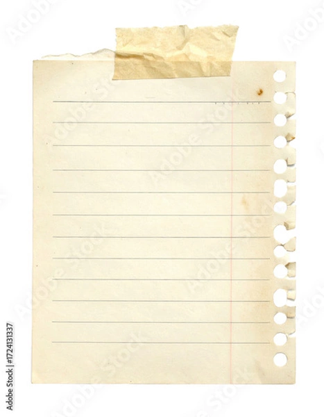Obraz Blank piece of ripped notebook paper with visible horizontal lines on a plain background.