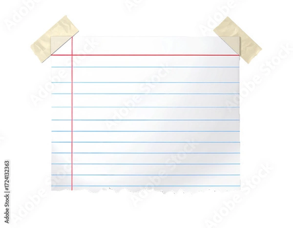 Obraz Clean, blank piece of lined notebook paper, similar to standard school paper, isolated.
