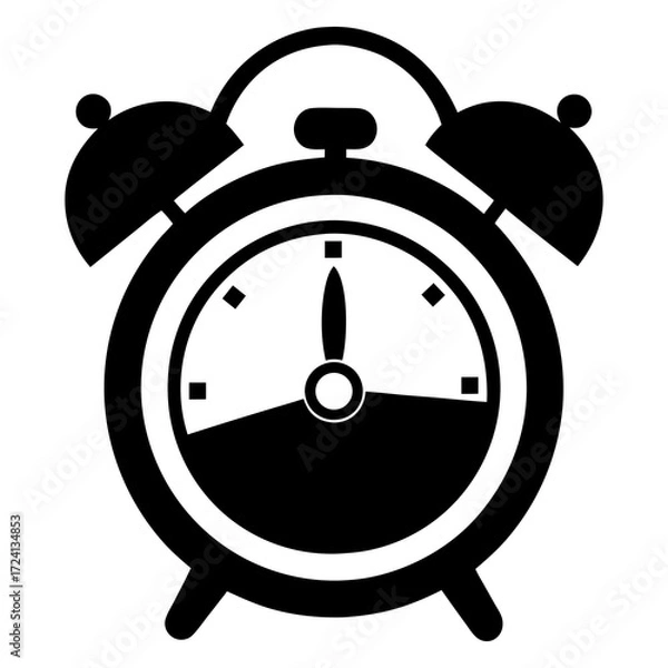 Fototapeta Alarm Clock Silhouette, Classic Bell Timepiece Illustration, Retro Wake Up Clock Graphic Symbol for Time, Deadline, and Schedule PNG