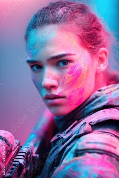 Fototapeta Intense portrait with vibrant colors highlighting determination