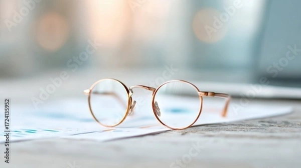 Fototapeta Stylish glasses rest on documents, showcasing elegance and clari