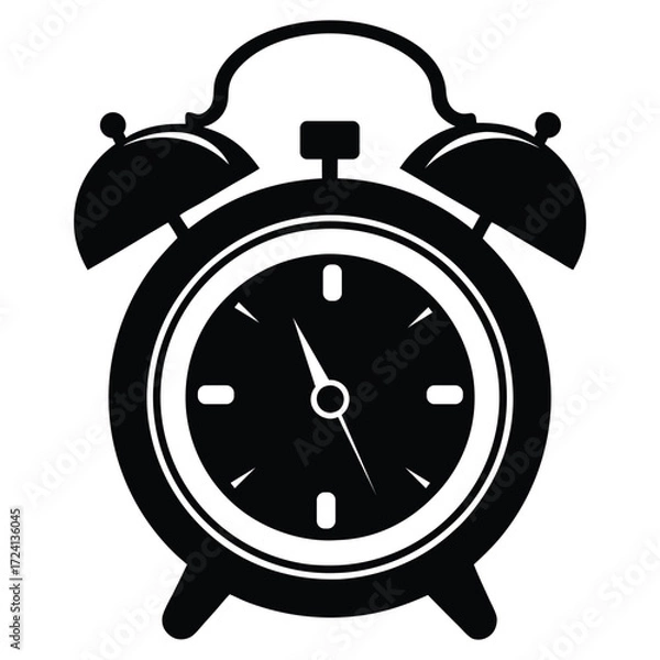 Fototapeta Alarm Clock Silhouette Vector, Classic Bell Timepiece Illustration, Retro Wake Up Clock Graphic Symbol for Time, Deadline, and Schedule EPS