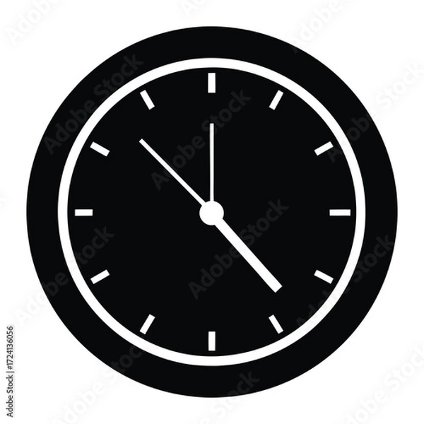 Fototapeta Clock Silhouette Vector, Timepiece Icon Illustration, Classic Round Wall Clock Graphic for Time, Watch, Deadline, and Schedule Concept EPS