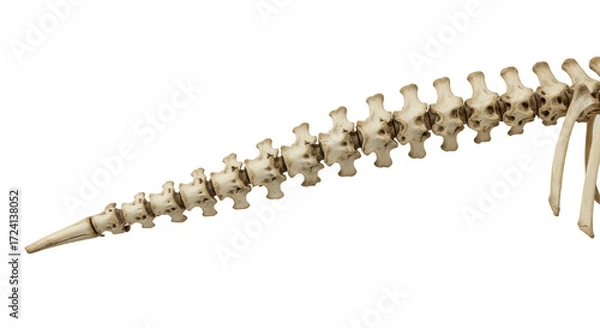 Fototapeta Tail Vertebrae PNG – 3D Render of Marine Mammal Spine Bones Isolated on Transparent Background