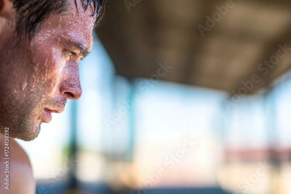 Fototapeta Intense focus captured in moment of determination and sweat, sho