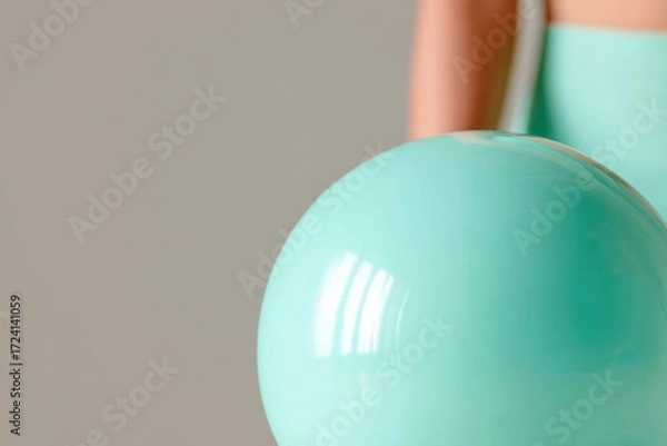 Fototapeta Soft mint-colored ball held by person in athletic attire, emphas