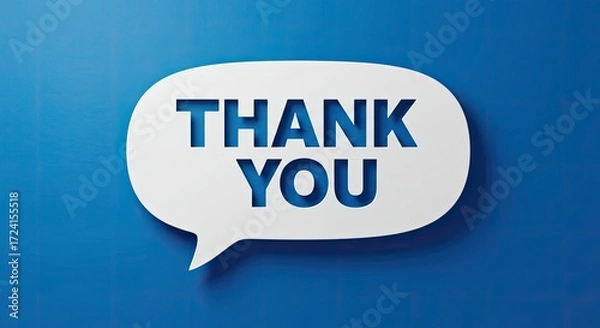 Fototapeta White speech bubble with thank you message on a vibrant blue background