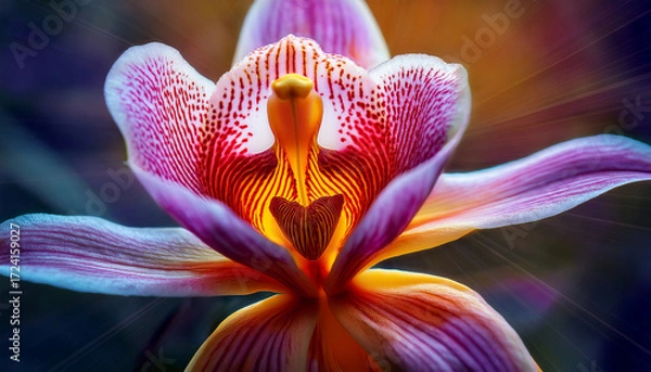 Fototapeta A Breathtaking Macro Photography Of An Exotic Orchid In Full Bloom Where Every Curve And Vein Of Its Velvety Petals Is Captured With Awesome Clarity And A Spectrum Of Vivid Colors