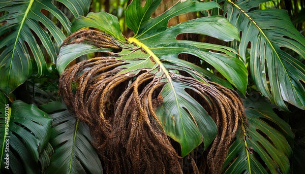 Fototapeta Exploring Jungle Monstera S Vibrant Roots And Variegated Leaves In Veracruz