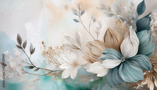 Fototapeta Abstract Floral Design Featuring Muted Colors And Soft Brush Strokes Ideal For Backgrounds In Art Wellness And Creative Projects Ideal For Digital And Print Use