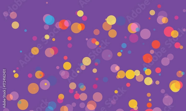 Fototapeta Abstract Multicolored Circles on Purple Background Festive Design Element Bokeh Effect Modern Art Presentation Backdrop Vibrant Celebration Wallpaper Cheerful Party Invitation Background Design
