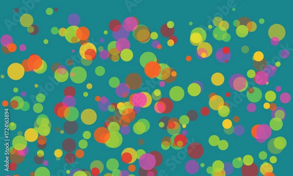 Fototapeta Colorful Circles Abstract Background with Vibrant Overlapping Shapes and Teal Backdrop Perfect for Modern Designs and Playful Visuals