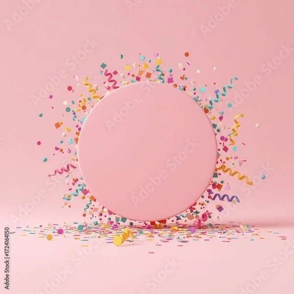 Obraz Pink circle with confetti around