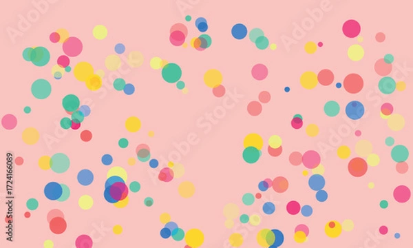 Fototapeta Festive Background with Colorful Confetti Circles on a Pale Pink Backdrop Ideal for Celebrations and Party Invitations Offering a Cheerful and Playful Aesthetic for Various Design Projects