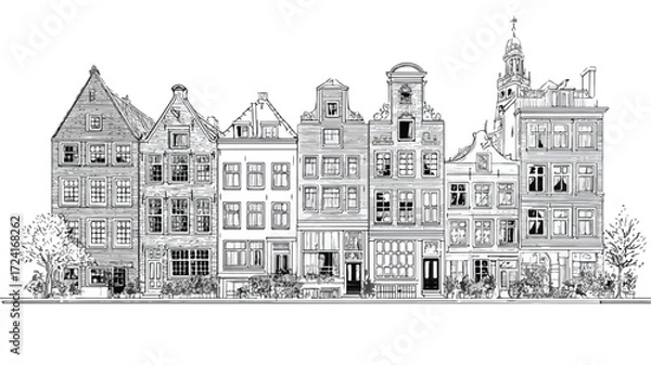 Obraz Linear Dutch Houses Vector Illustration Isolated