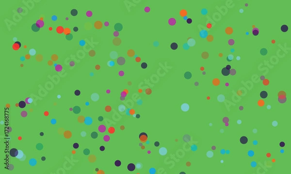 Fototapeta Abstract background featuring colorful circles scattered on a vibrant green canvas creating a whimsical and modern design suitable for various creative projects and presentations