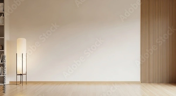 Fototapeta Tall Floor Lamp and Bookshelf in Modern Room tall lamp lighting