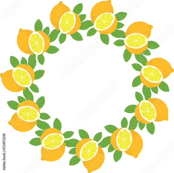 Fototapeta lemon illustration, clipart for background designers, fruit theme, circular frame, border.