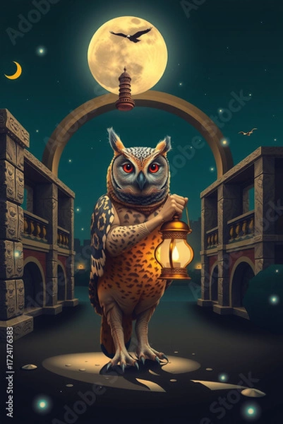 Fototapeta Loris with Lantern Beneath Moon Arc