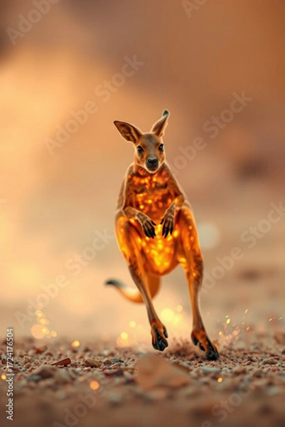 Fototapeta Bounding Luminous Kangaroo in Glowing Woods