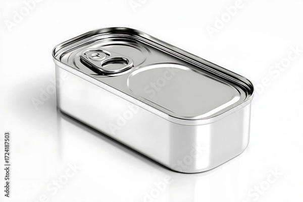 Fototapeta Silver rectangular food can isolated on white background 3D render illustration
