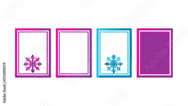 Obraz Four colorful frames with snowflakes and solid fill in shades of blue and purple on a white background