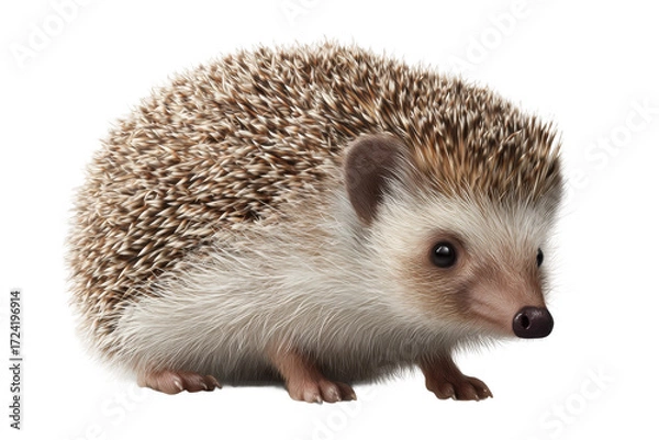 Obraz Cute hedgehog with spiky fur close-up on white background, cut out