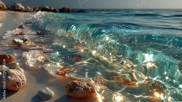 Fototapeta Sparkling turquoise beach waves high resolution picture
