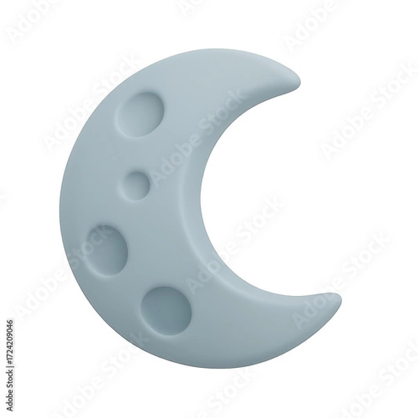 Fototapeta A stylized crescent moon icon with a smooth surface and circular indentations.