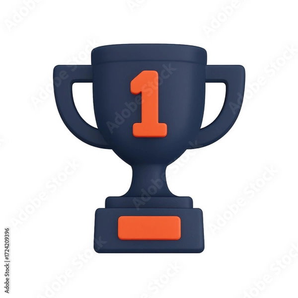 Fototapeta A blue trophy with the number one highlighted in orange, symbolizing victory or achievement.