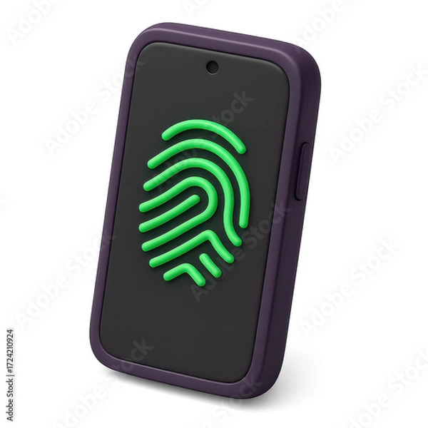 Fototapeta A sleek device featuring a green fingerprint icon, likely for biometric security.