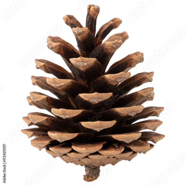 Fototapeta Brown, closed pinecone detail with overlapping scales isolated on black